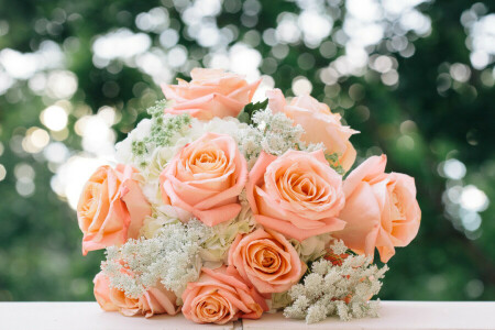 bouquet, buds, roses, wedding bouquet