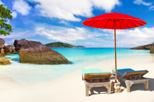 plage, des nuages, horizon, Phuket, rouge, le sable, mer, rive