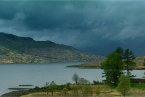 clouds, lake, mountains, the sky, trees