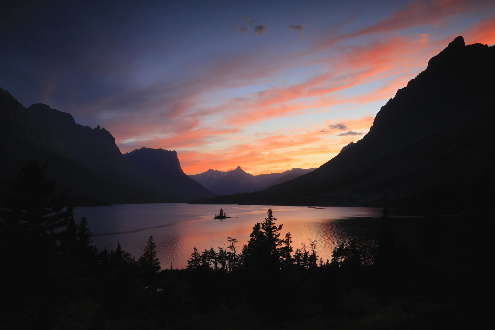 bosque, lago, arboles, Mañana, montañas, amanecer