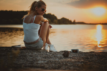 girl, glasses, phone, Woman