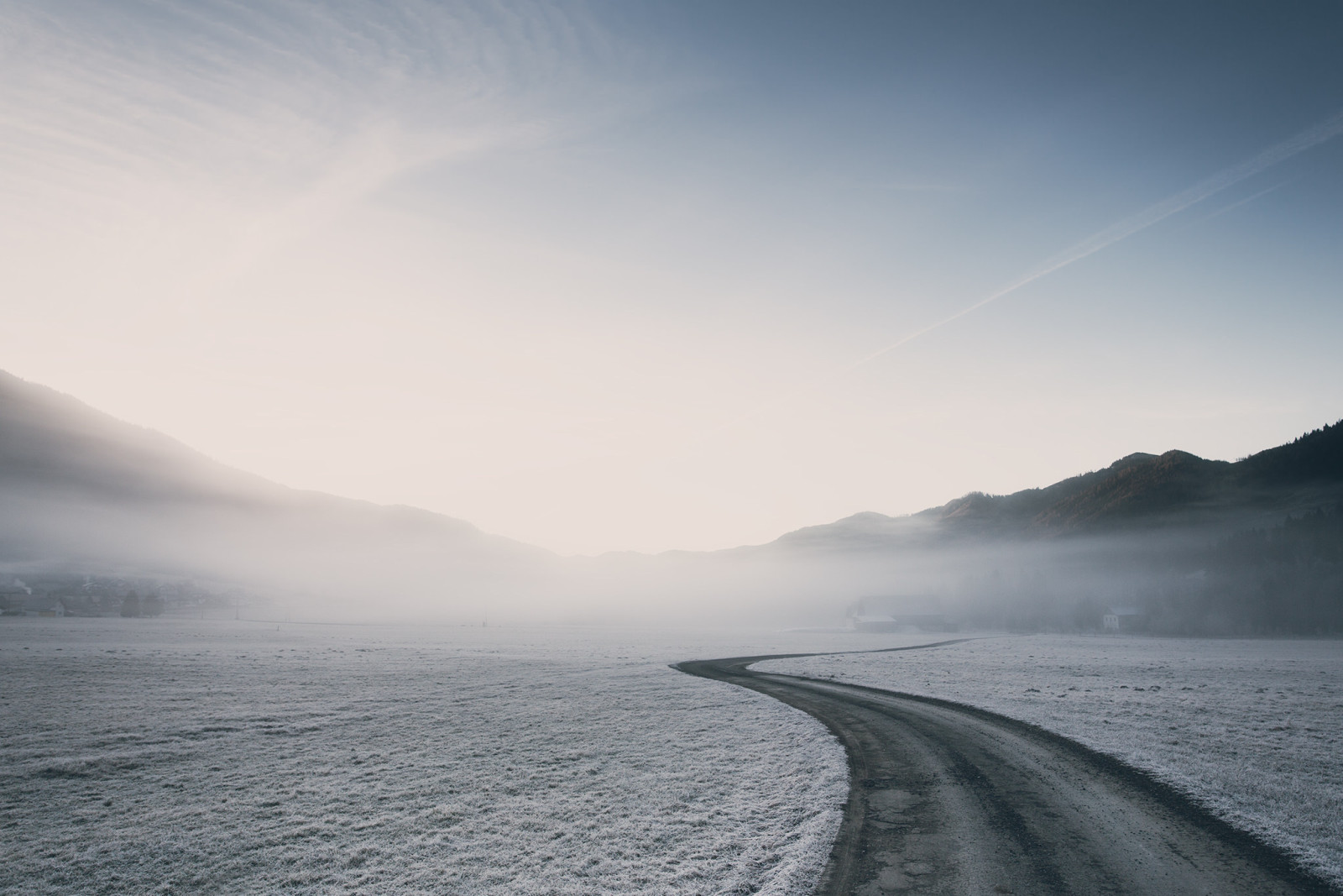 Schnee, Straße, Nebel