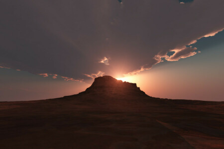 dawn, Desert, Mountain