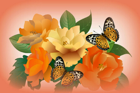 MARIPOSA, collage, flores, Vector