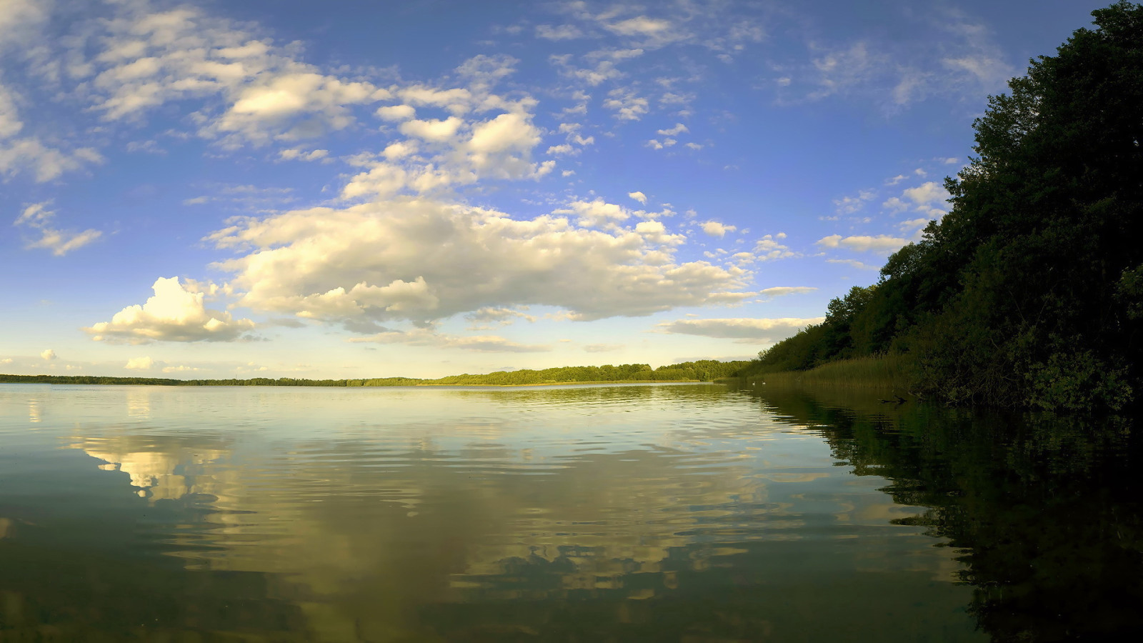 il cielo, lago, paesaggio, riflessione, nuvole, orizzonte, collina