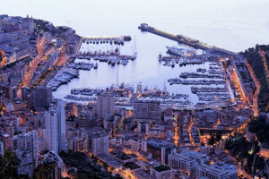 ville, soir., Accueil, Monaco, monte Carlo, nuit, Port, yachts