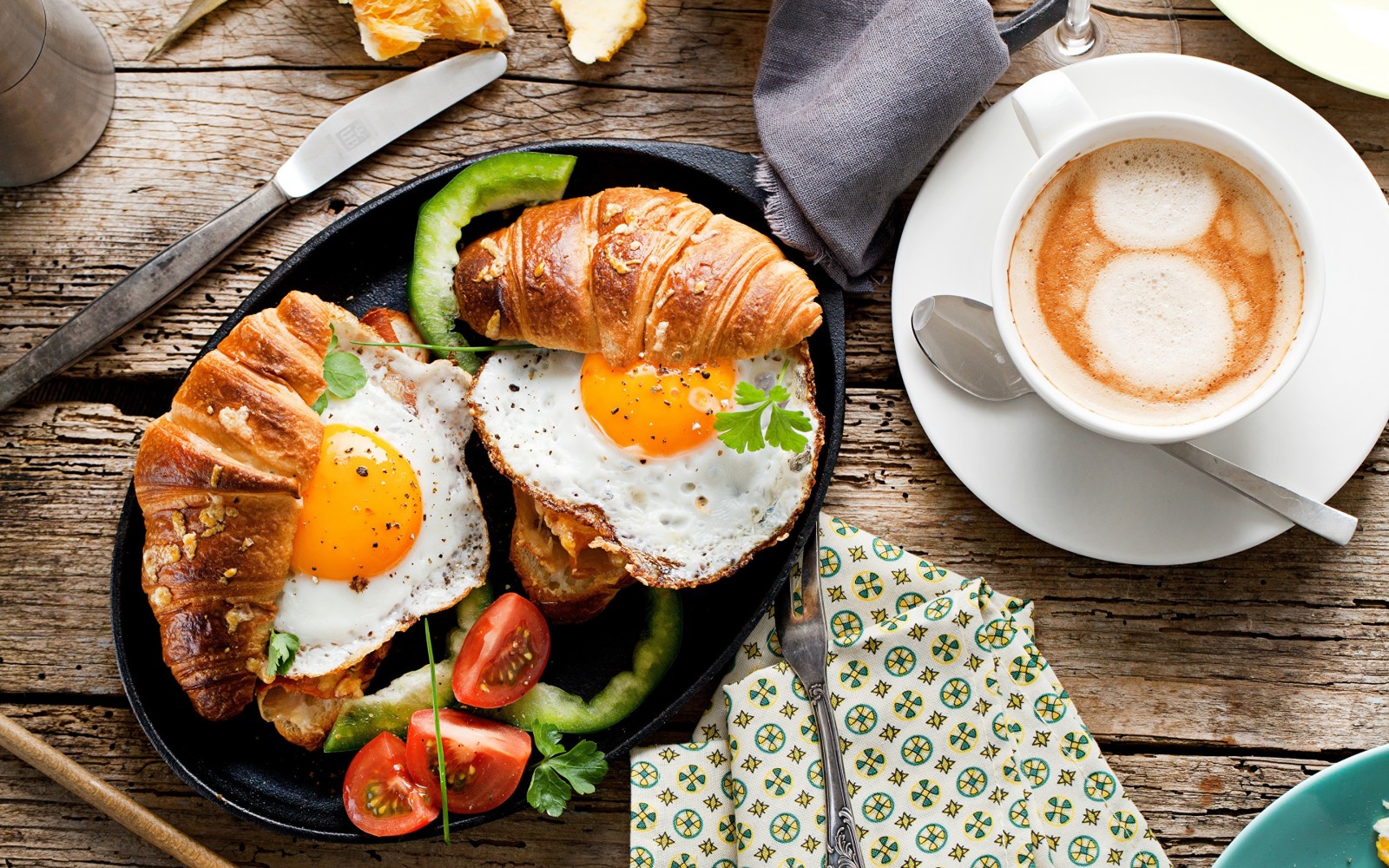 ovo, sanduíche, café, croissant