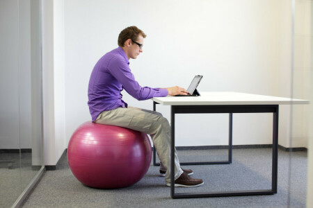 exercise ball, notebook, office, Working