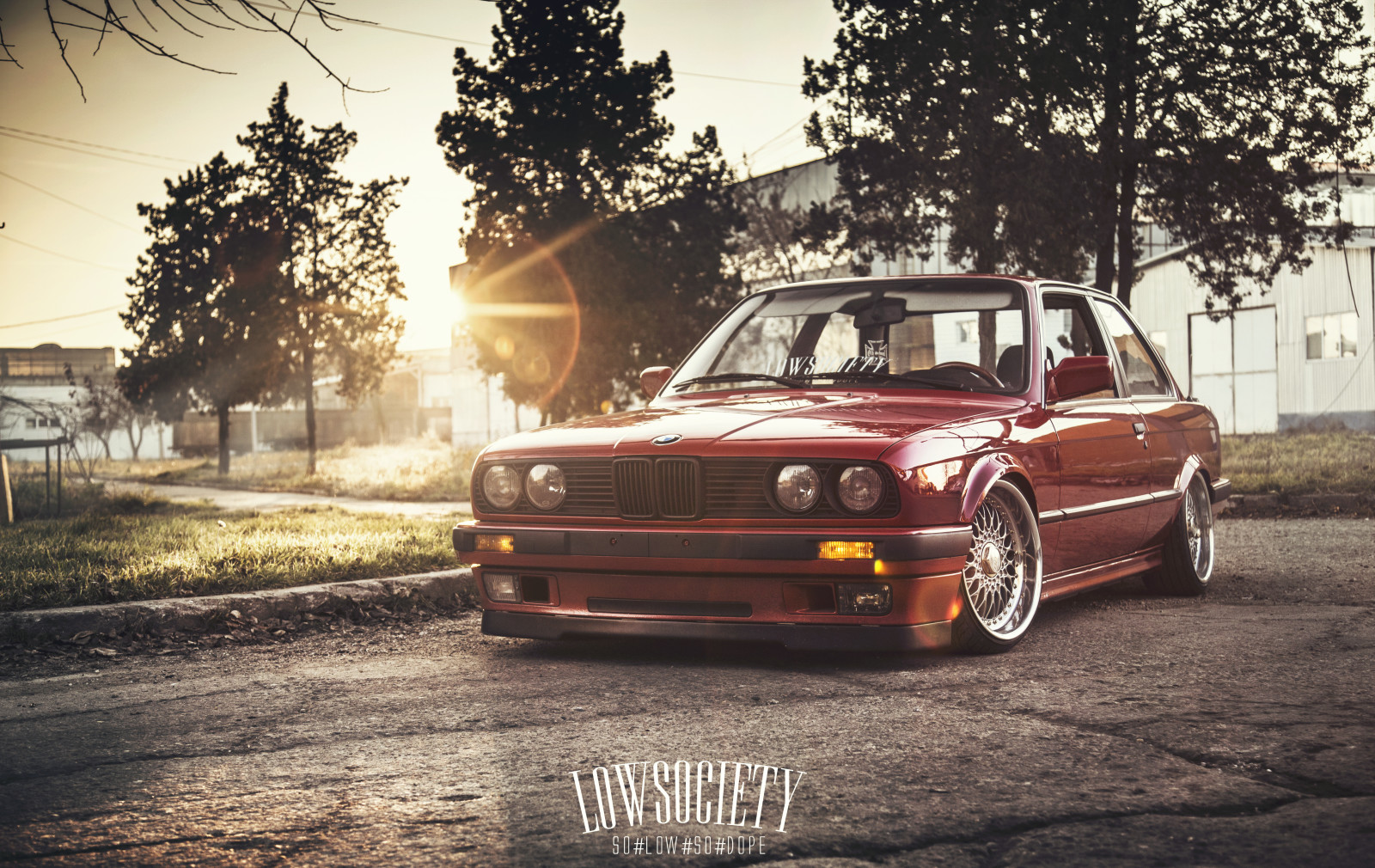 rosso, auto, BMW, il Sole, Stance, E30, Basso, Blik