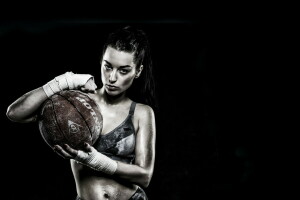 niña, deporte, la pelota