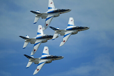 Impulso azul, vuelo, grupo, fiesta, Kawasaki T-4