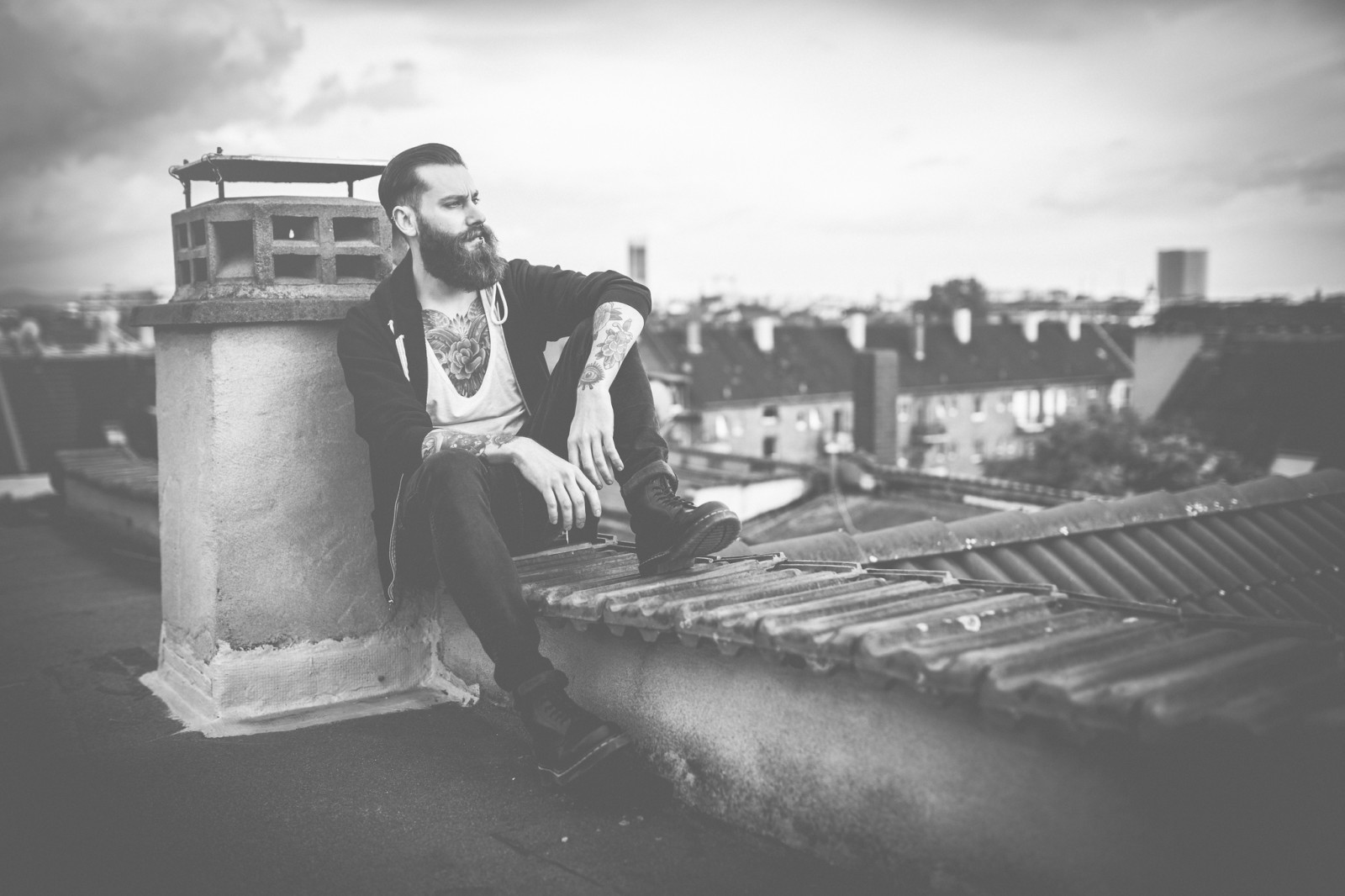 the city, home, eyes, hair, city, male, boots, tattoo