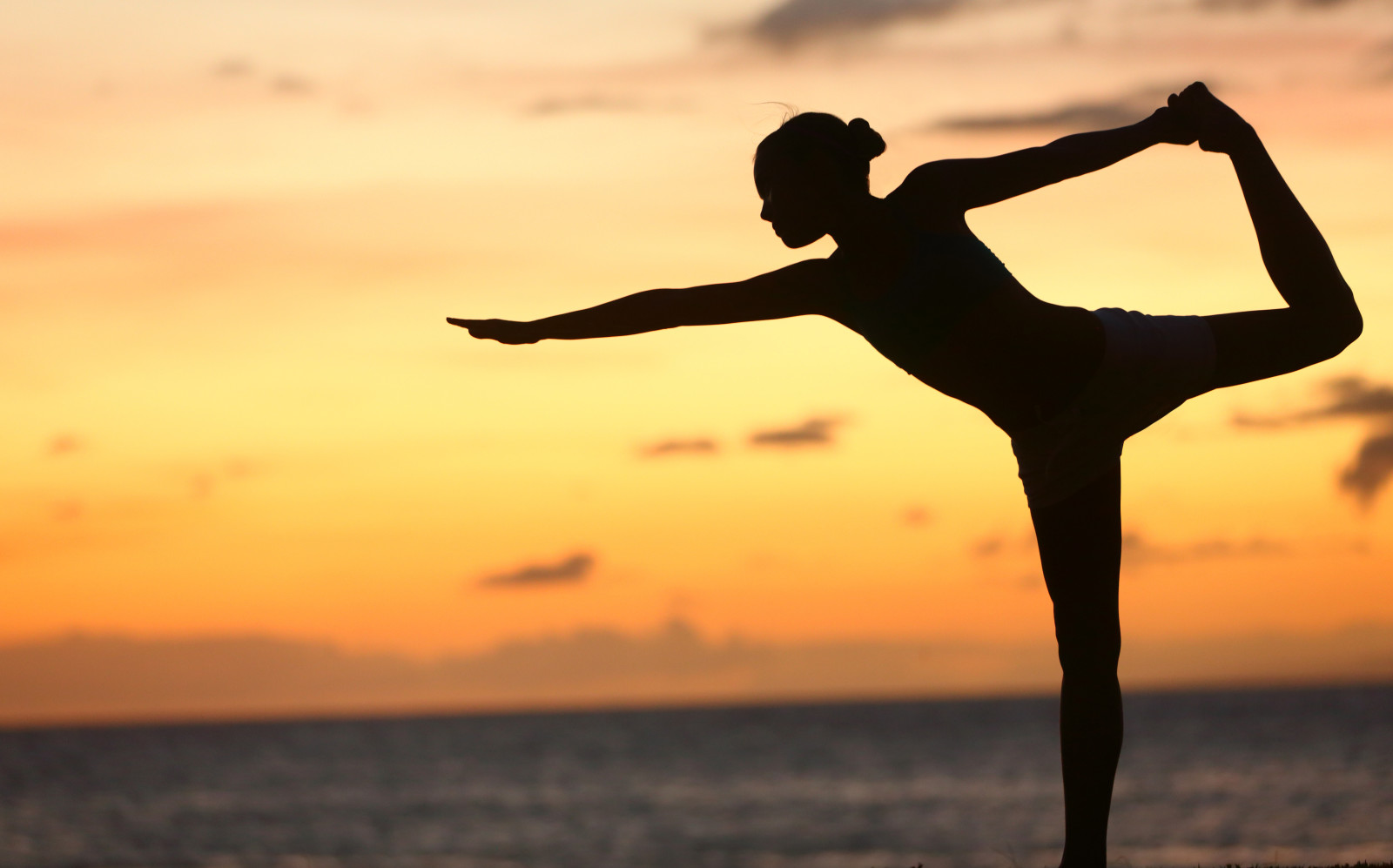 houding, zonsondergang, yoga