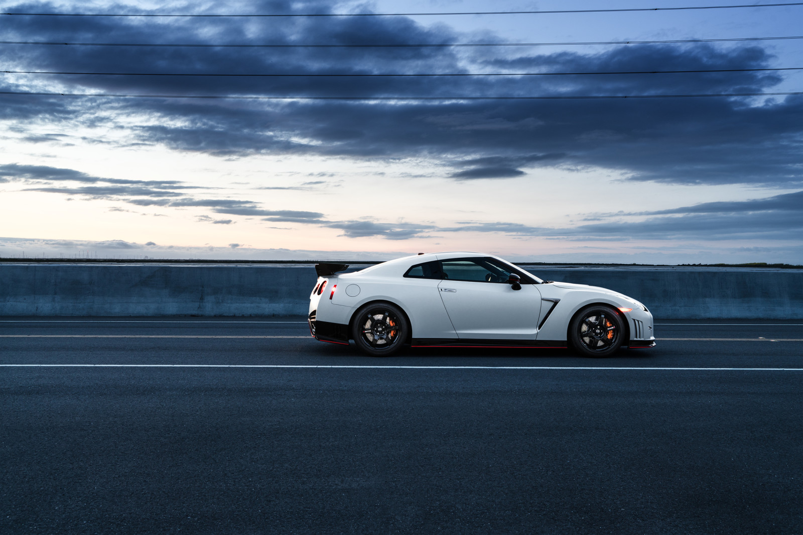 route, voiture, blanc, Nissan, GT-R, côté, sport, R35