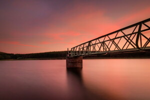 baie, calme, transpercer, le coucher du soleil