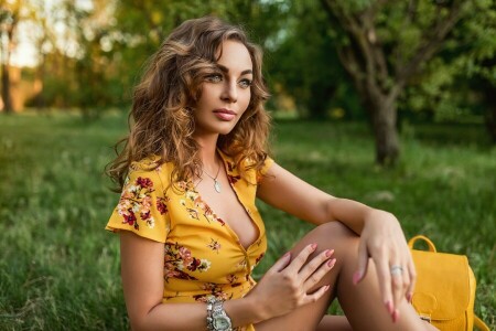 A Diakov George, model, pose, pretty, yellow dress