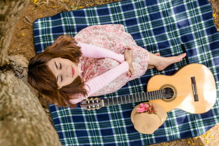 niña, guitarra, Música