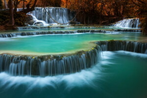 jungle, nature, rocks, waterfall