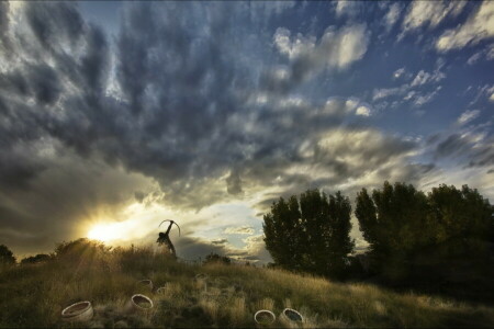 tiratore, tramonto, il cielo