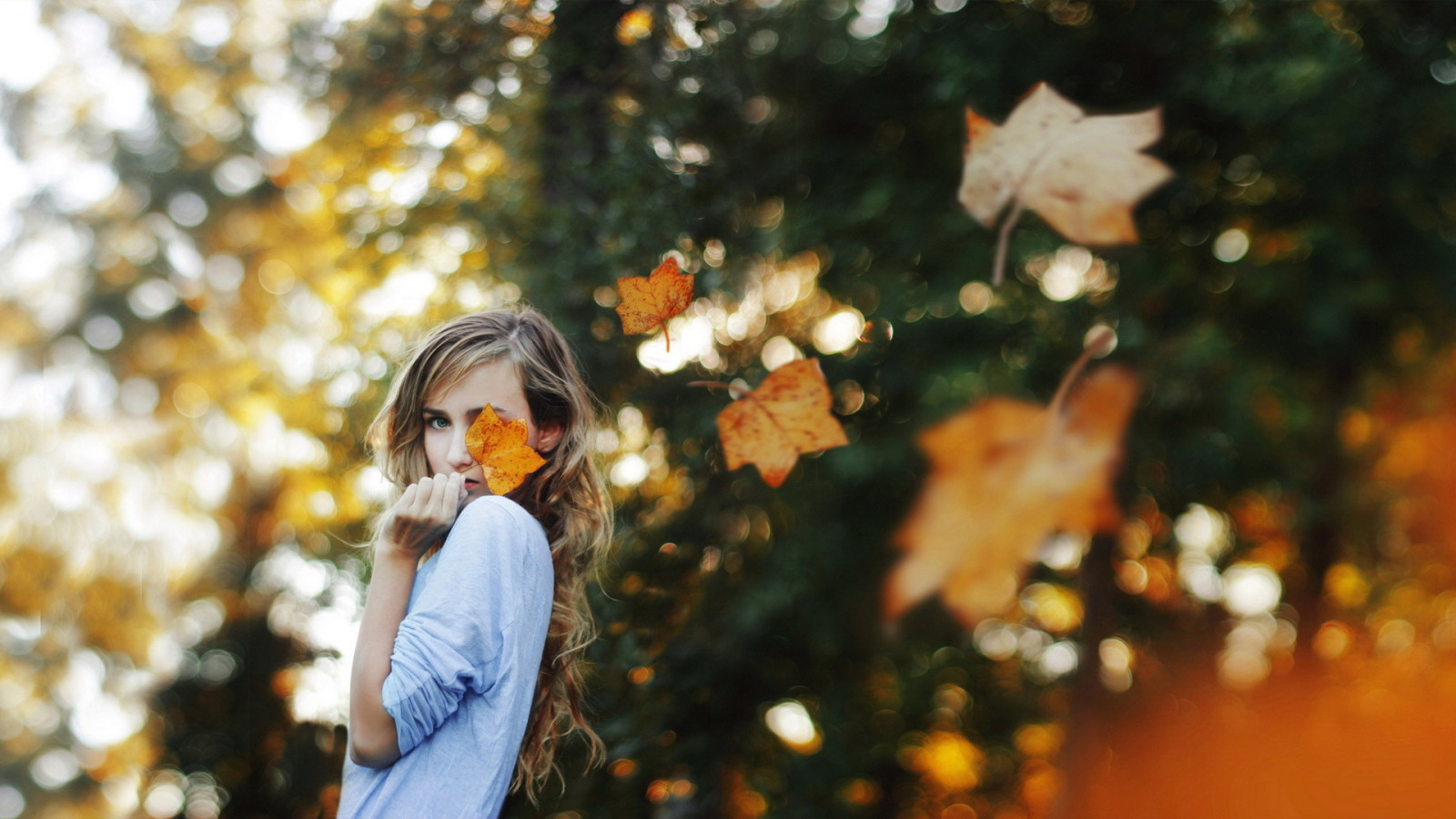 mood, girl, leaves