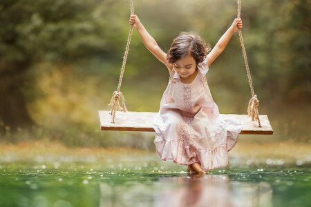 dress, girl, smile, swing