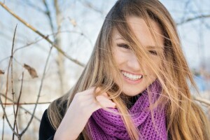 l'automne, cils, visage, fille, cheveux, longue, écharpe, sourire