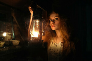 darkness, Dasha, girl, lantern