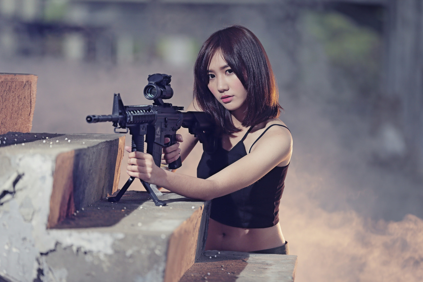 girl, weapons, asian