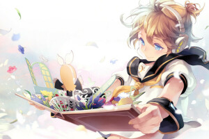 animê, arte, livro, Kagamine Rin, vocaloid