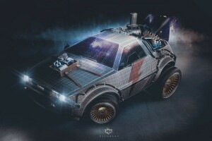 artă, Inapoi in viitor, de Edo Triviño, Cartoon Delorean, David Bowie tribut, DeLorean, DeLorean DMC-12, DMC-12