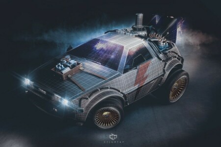 art, Back to the Future, by Edo Triviño, Cartoon Delorean, David Bowie tribute, delorean, DeLorean DMC-12, DMC-12