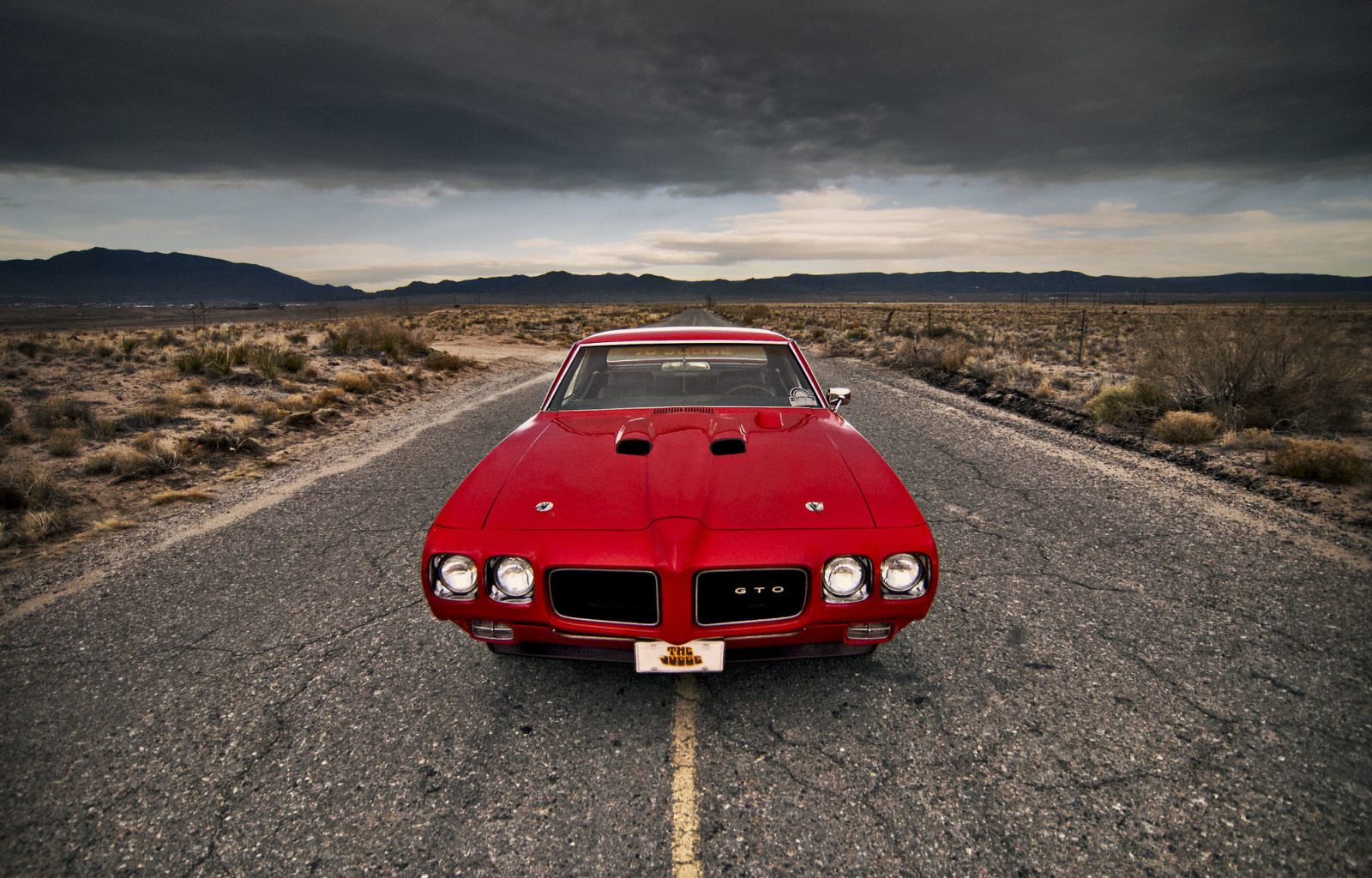 Straße, Beleuchtung, Wolken, Hügel, der Sturm, Vorderseite, Pontiac, GTO