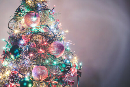 pelotas, decoración, guirnalda, árbol