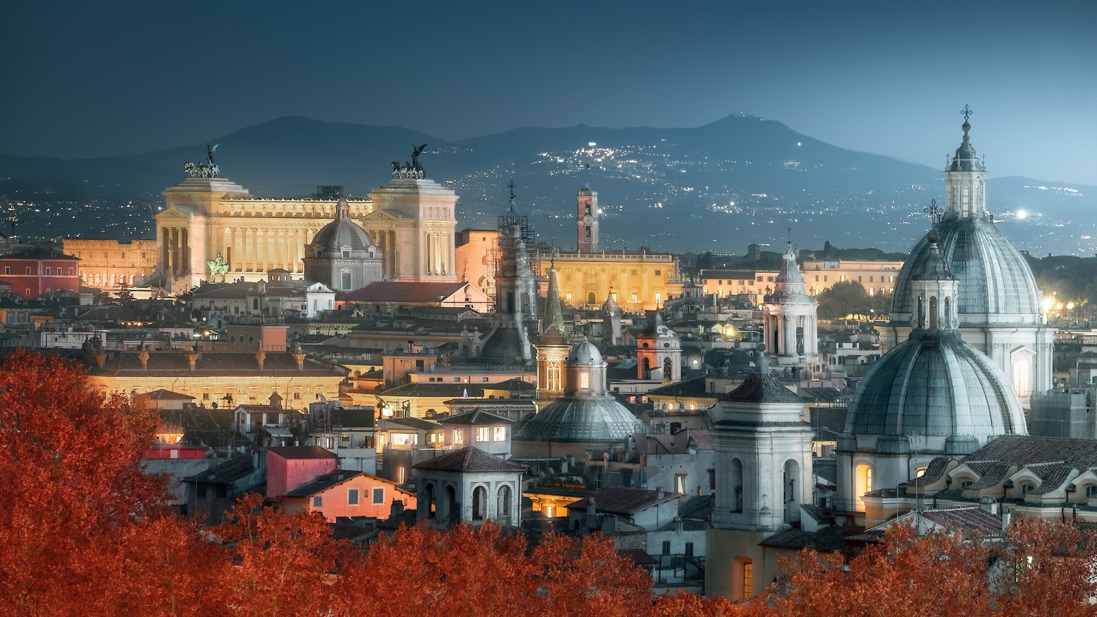 l'automne, la ville, nuit, Italie, Rome