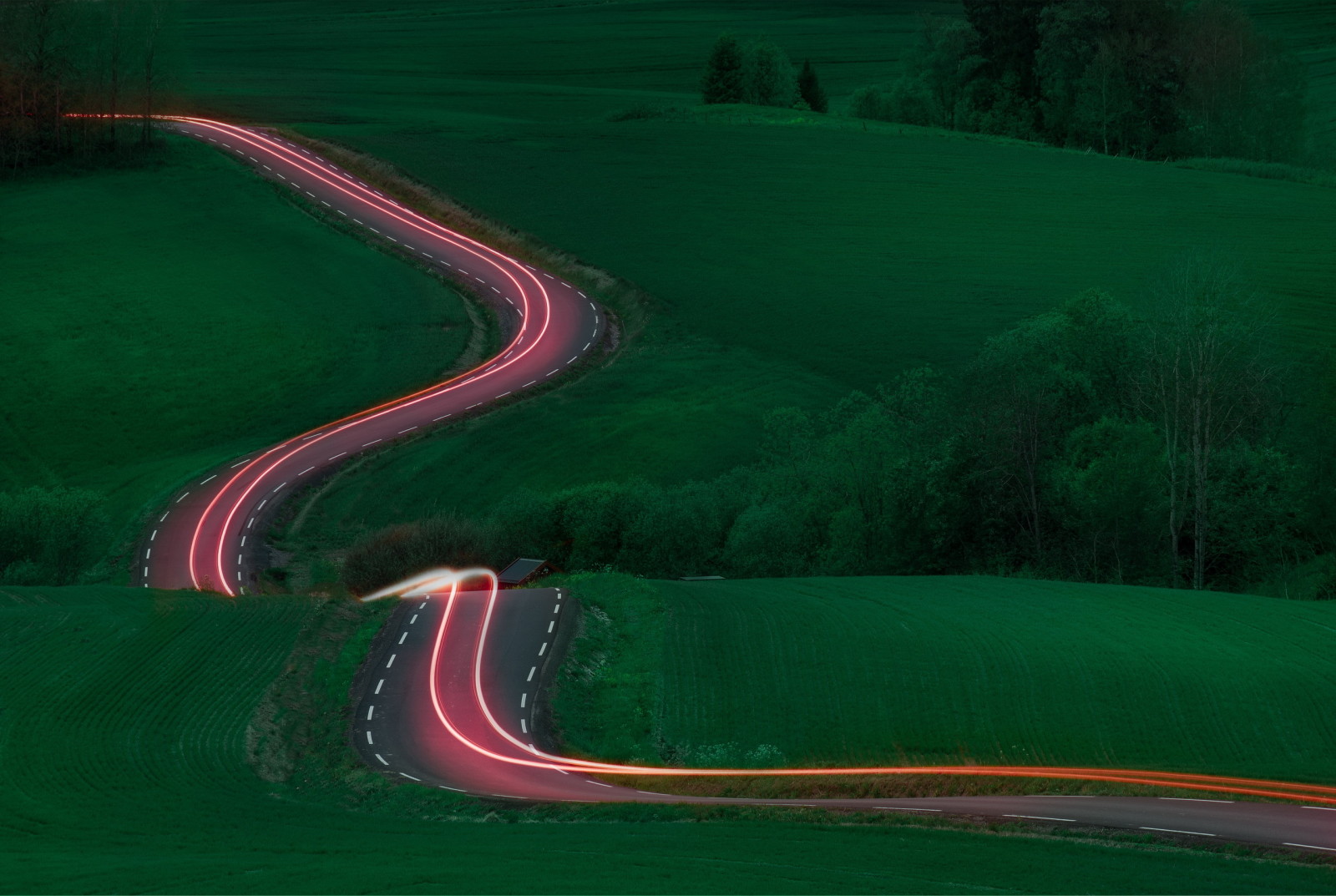 road, lights, field