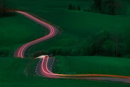 campo, luces, la carretera