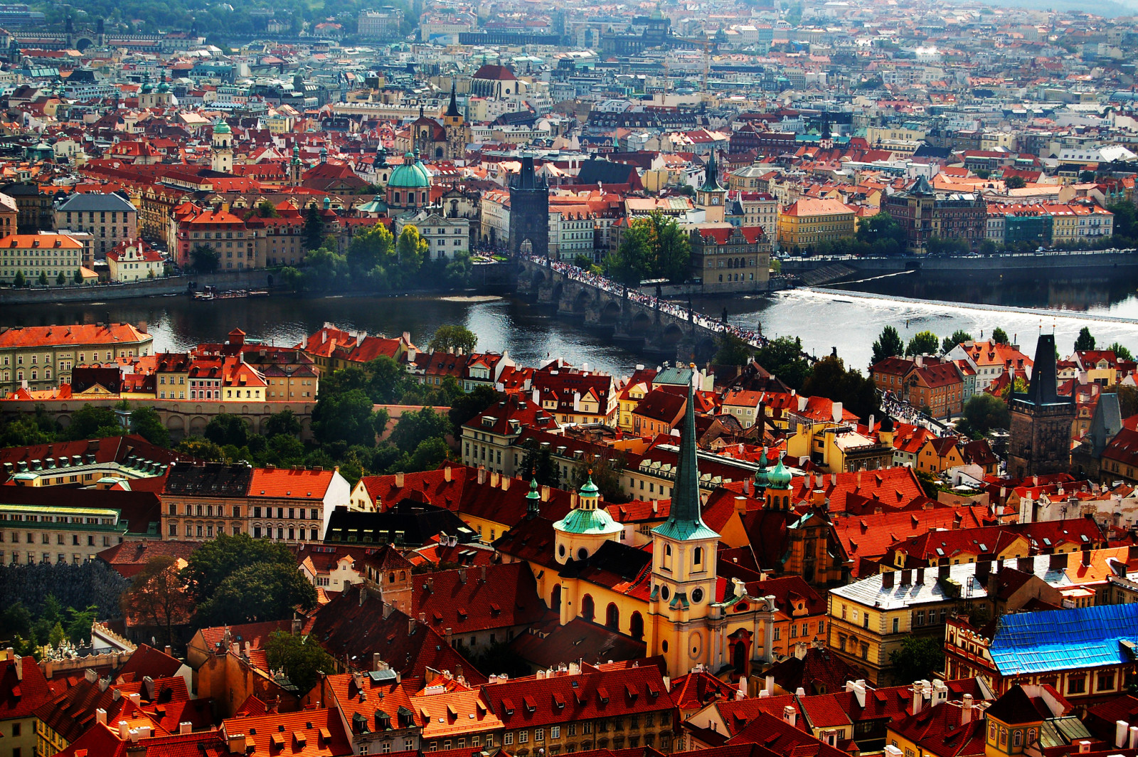 elv, hjem, panorama, Praha, tårn, Tsjekkisk Republikk, Charles bridge