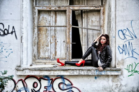 girl, house, window