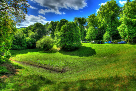 Wolken, Deutschland, Lichtung, Gras, Grüns, Maschine, Straße, Sommer-