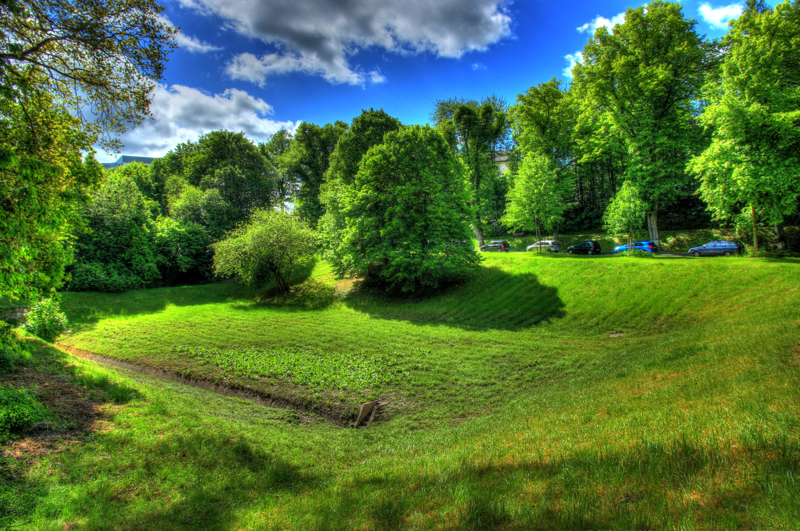 grass, the sky, summer, road, trees, greens, clouds, Germany