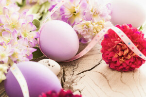 decoración, Pascua de Resurrección, huevos, flores, contento, primavera