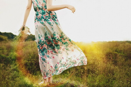 field, girl, summer