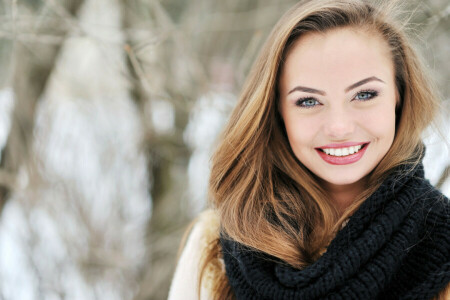 cara, bufanda, sonrisa, invierno