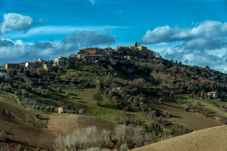 toamnă, nori, camp, deal, Italia, Munte, orașul, cerul