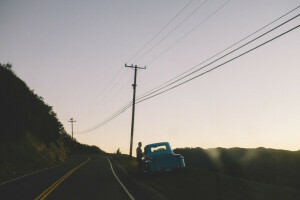 male, Pick Up, road, the sky, twilight