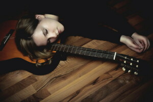 girl, guitar, Music