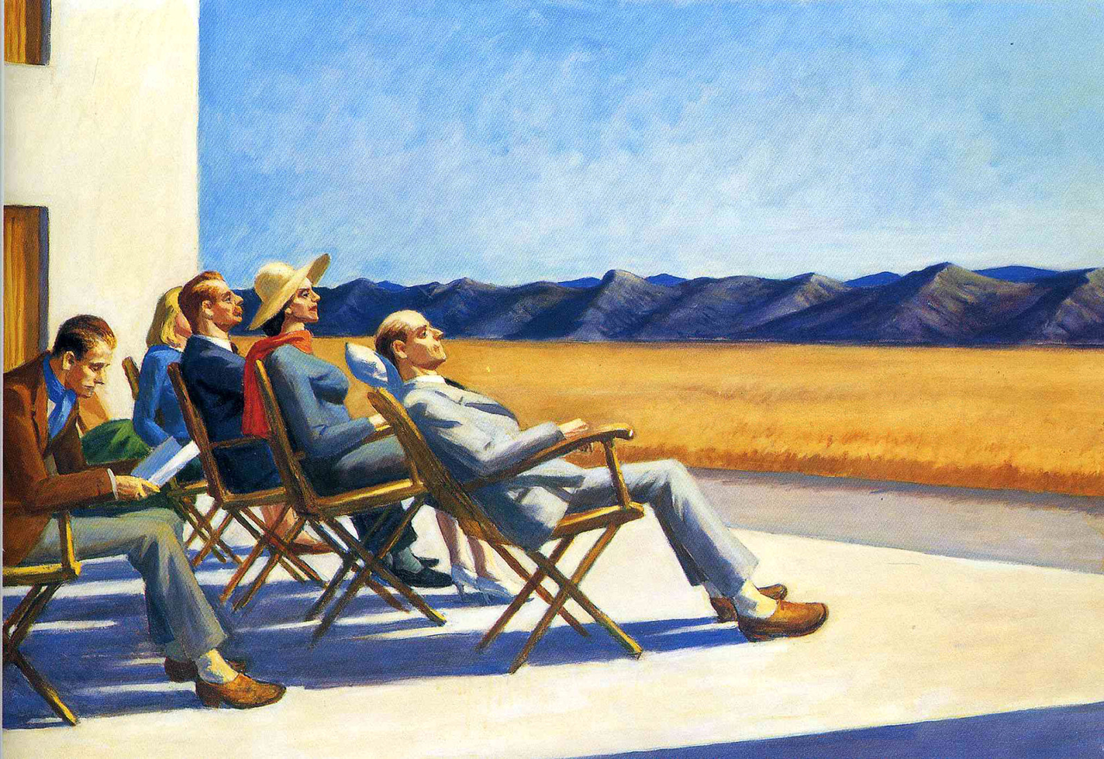 obrázok, hory, ľudia, pobyt, štýl, Edward Hopper, Ľudia na slnku