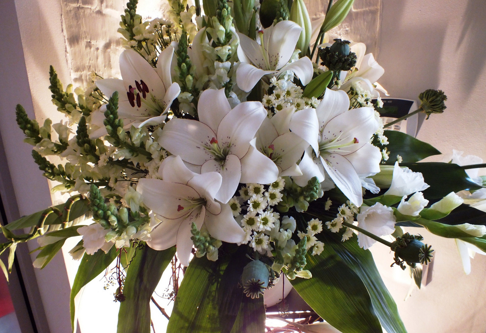 flowers, white, bouquet, photo, Lily, Chrysanthemum, gladiolus