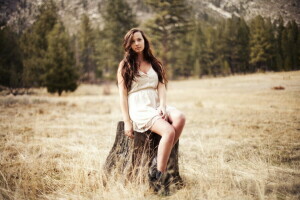 field, girl, summer