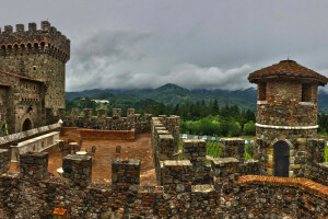 castillo, nubes, el cielo, torre, pared